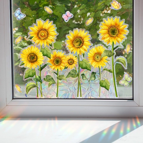 Suncatcher Fensteraufkleber Statisch PVC Regenbogen Prisma Sonnenblume Schmetterling Glas Deko Doppelseitig