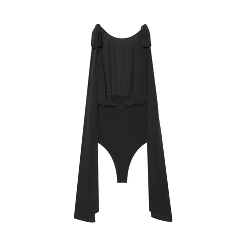 Femme Noir Sans Manches Mousseline Patchwork Body Élégant Nœud Détail Dos Nu Slim Fit Haut Soirée