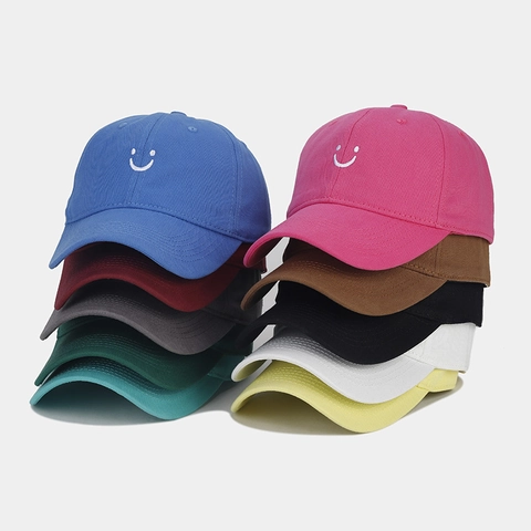 Cappellino Da Baseball Con Ricamo Faccina Sorridente Cotone Regolabile Dad Hat Casual Esterno Unisex Protezione Solare