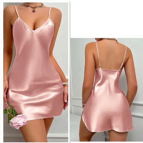 Camicia Da Notte Sexy In Raso Da Donna Pigiameria Setosa Scollo A V Spalline Sottili Chemise Corta Loungewear