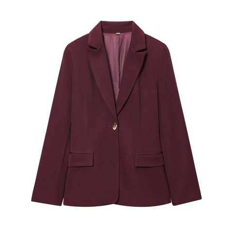 Damen Blazer Und Hose Einfarbig Revers Einreihig Langarm Büro Business Elegant Polyester Burgund
