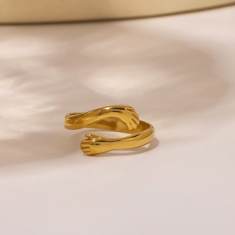 Open Ring Met Knuffelende Handen Roestvrij Staal Verstelbaar Romantische Koppel Sieraden INS Stijl Unisex Gepolijst