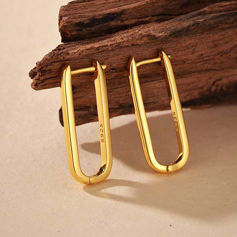 Orecchini a Cerchio in Argento Sterling 925 a Forma di U Placcati in Oro 18K Minimalisti Geometrici per Donna Gioielli Regalo