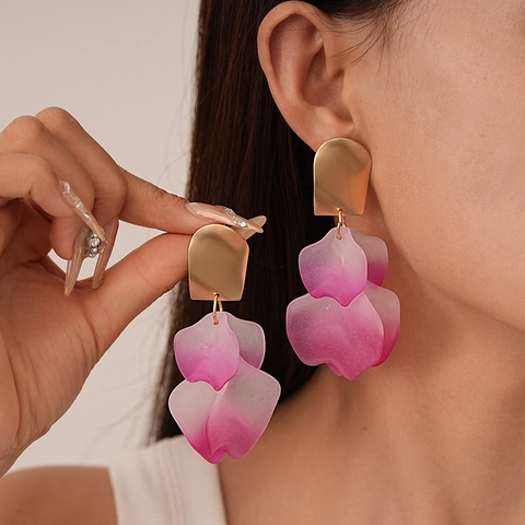 Petal Dangle Earrings Alloy Acrylic Gradient Sweet Elegant With 925 Sterling Silver Earring Post For Women