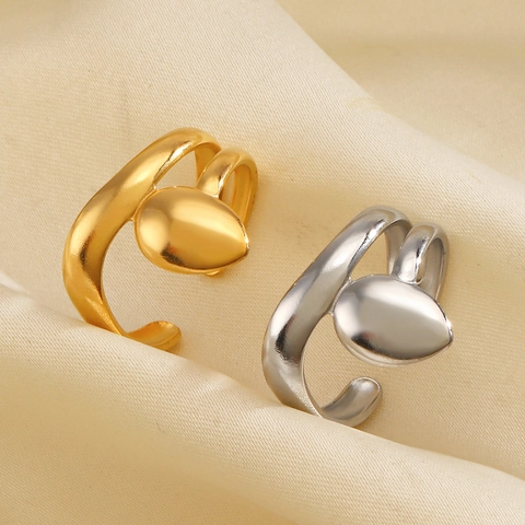 Anillo De Gota De Acero Inoxidable Minimalista Chapado En Oro De 18K Geométrico Abierto Ajustable Joyas De Dedo Para Mujer