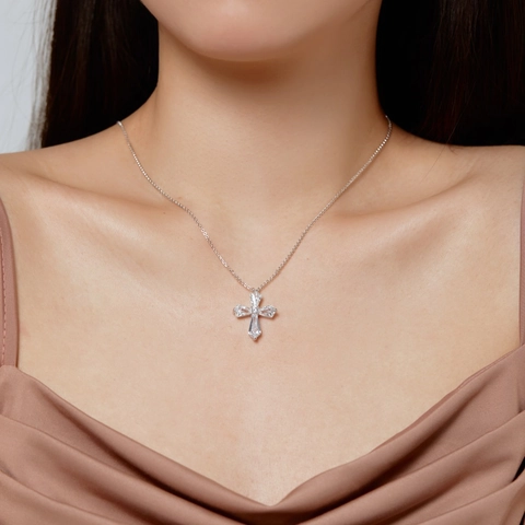 Collana con Ciondolo a Croce in Argento Sterling 925 Matrimonio Francese per Donna con Zirconia Intarsiata Gioielli di Moda