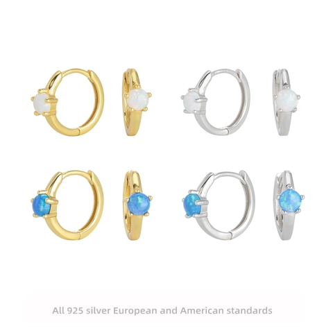 Orecchini a Cerchio Huggie in Argento Sterling 925 con Opale Artificiale per Donna Gioielli Geometrici Minimalisti Placcati Oro Platino