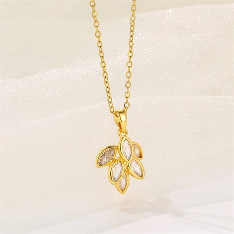 Edelstahl Blatt Anhänger Halskette Mit Zirkonia Goldton Minimalistisch Mode Schlüsselbeinkette Für Frauen Schmuck
