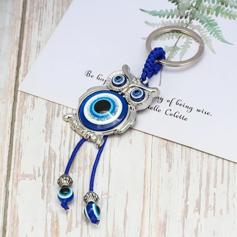 Vintage Silber Legierung Böser Blick Elefant Eule Schildkröte Schlüsselanhänger Blau Nazar Perle Glücksbringer Für Auto Tasche