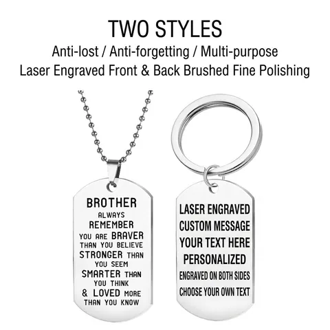 Edelstahl Dog Tag Anhänger Halskette Und Schlüsselanhänger Mit Gravierten Inspirierenden Zitaten Für Bruder Schwester