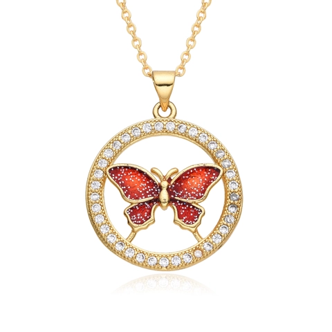 Collar Con Colgante De Mariposa Cobre Chapado En Oro Con Circón Joyería De Moda Elegante Para Mujer