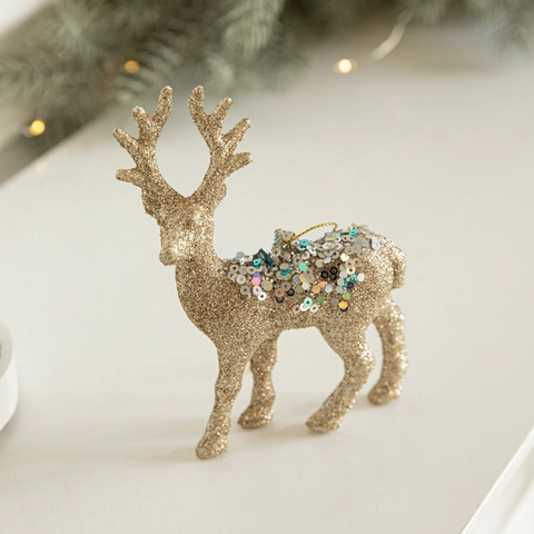 Ornamenti Di Renna Di Natale Luccicanti Statuette Di Alce Con Paillettes Dorate Decorazioni Appese Per Albero Cervo Squisito