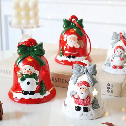Weihnachts LED Keramik Ornamente Weihnachtsmann Schneemann Gnom Hängende Glocke Schneehaus Feiertag Tischdeko