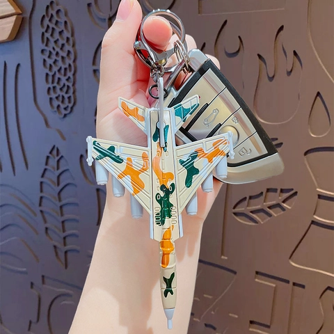 Simulatie Gevechtsvliegtuig Model Sleutelhanger Legering Camouflage Militair Vliegtuig Hanger Met Terugtrekfunctie Cadeau