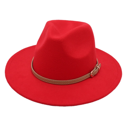 Fedora Hat Wide Brim Wool Felt Jazz Cap With Belt Buckle Elegant British Style For Men Women