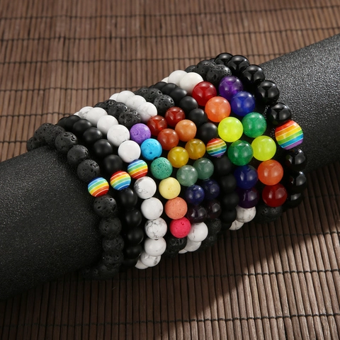 Men Natuurlijke Lava Steen Kralen Armband Met Zeven Chakra Energie Stenen Handgemaakt Verstelbaar Gevlochten Touw Cadeau
