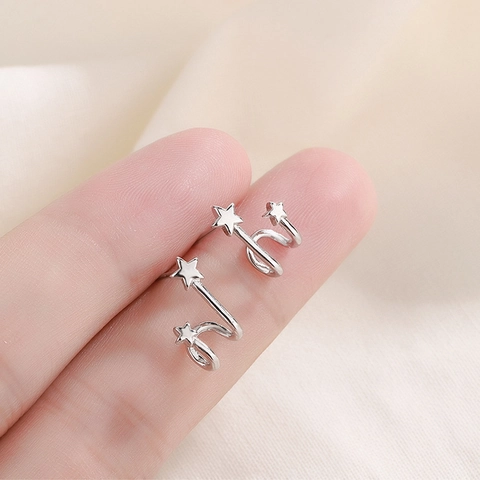 Exquisite Copper Double Star Ear Cuff Non Pierced Earrings Silver Color Minimalist Jewelry Gift For Women Girls Fashion