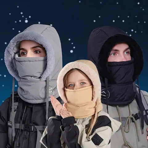 Winter Balaclava Warm Windproof Fleece Lined Hooded Mask Neck Warmer For Outdoor Sports Cycling Skiing Adults Kids