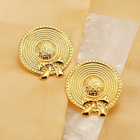 Bowknot Strohhut Stecker Ohrringe 18K Vergoldet Edelstahl Retro Elegant Personalisiert Mode Schmuck Für Frauen