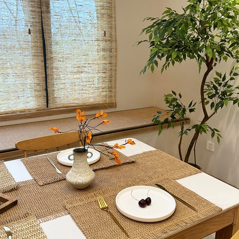 Sets De Table Tissés Main Corde Papier Jute Résistant Chaleur Gland Décor Noël Ferme Boho Décoration