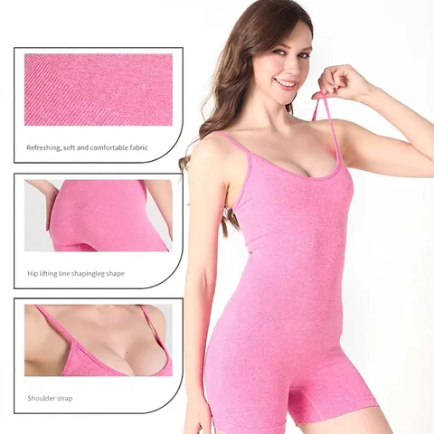 Body Yoga In Misto Nylon Senza Cuciture Spalline Sottili Maglia A Coste Pagliaccetto Sportivo Fitness Tuta Corta