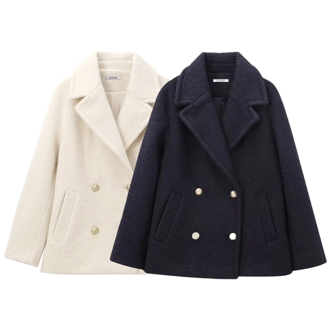 Cappotto Da Donna In Misto Lana Bouclé Giacca Elegante Con Revers E Bottoni Dorati Vestibilità Comoda Calda