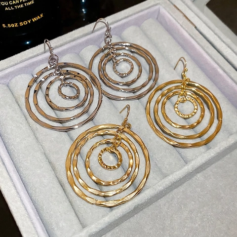 Konzentrische Kreis Multi Layer Hängeohrringe Gehämmerte Geometrische Retro Frauen Mit 925 Sterling Silber Ohrstecker