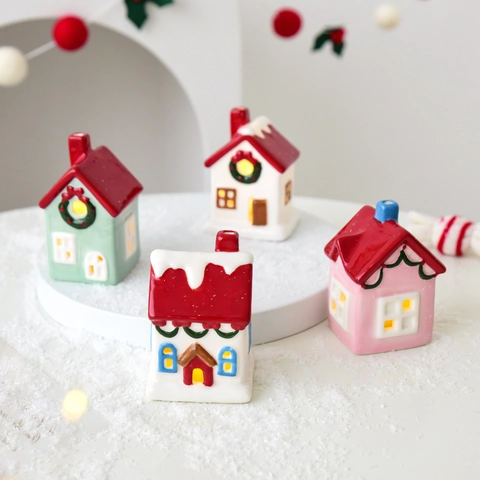 Miniatura De Casa De Cerámica De Navidad LED Brillante Adorno De Escritorio Decoración Escena Festiva Pueblo Invierno