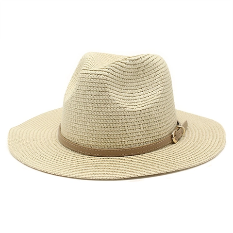 Fedora Straw Hat Summer Beach Sun Protection Breathable Paper Straw Wide Brim Jazz Style With Leather Band For Women Men