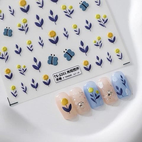 Autocollants Ongles Relief 3D Fleur Papillon Gaufré Décalcomanies Auto Adhésives Décoration Manucure DIY