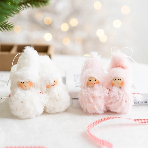 Christmas Angel Plush Hanging Ornaments Knitted Gnome Dolls With Wooden Face Decorations For Xmas Tree Festive Home Decor