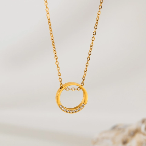 Collar Con Colgante De Círculo Geométrico De Acero Inoxidable Cadena De Clavícula Minimalista Con Circón Para Mujer