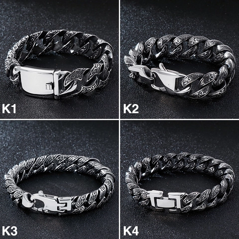 Bracciale A Catena Cubana Retrò Acciaio Inossidabile 316L Motivo Intagliato Gioielli Hip Hop Per Uomini