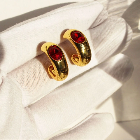 Orecchini A Cerchio A Forma Di C Vintage Ottone Con Perno In Argento Smeraldo Rubino Zirconia Geometrico Per Donne