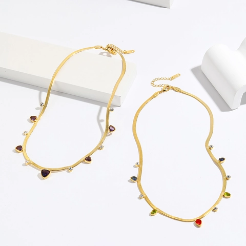 Zircon Water Drop Tassel Necklace 18K Gold Plated Copper Colorful Snake Bone Chain Trendy Fashion Jewelry For Women