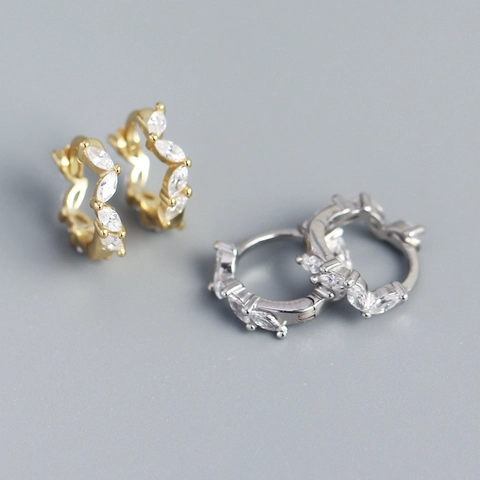 Orecchini a Cerchio in Argento Sterling 925 Con Zirconia Marquise Design Geometrico Leggero Lusso Orecchini Huggie per Donna Regalo