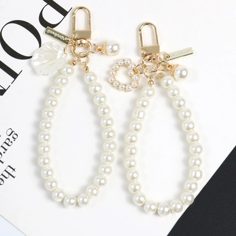Elegante Portachiavi In Künstliche Perle Sintetiche Ciondolo Per Borsa Da Donna Con Pendente A Conchiglia Cuore In Lega Accessorio Regalo