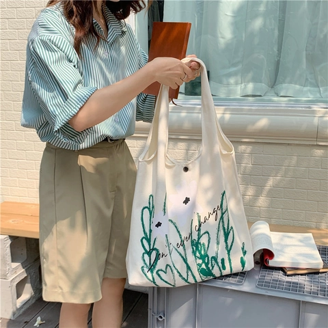 Canvas Tote Bag Große Kapazität Blumen Grafik Druck Schulter Handtasche Für Damen Student