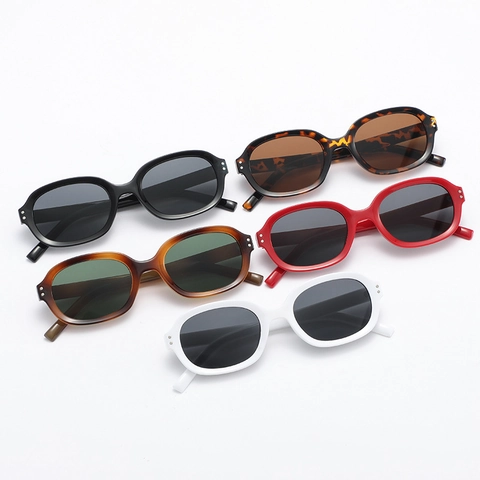 Retro Ovalen Zonnebril Dames PC Frame UV400 Bescherming Vintage Klein Frame Brillen Met Metalen Klinknagels Mode Zonnebril