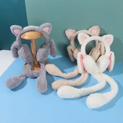 Winter Plush Moving Ear Earmuffs For Kids Sequin Cat Ear Warm Airbag Earmuffs Cartoon Animal Student Ear Warmers