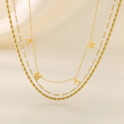 Collana Con Pendente Lettere MAMA In Acciaio Inossidabile Multistrato Con Perline E Catena A Corda Regalo Festa Della Mamma