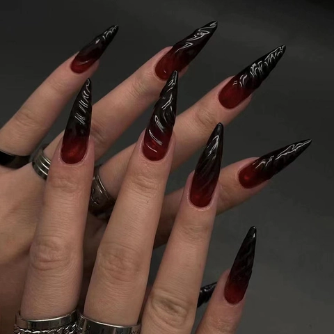 Press On Nagels Ombre Gradiënt Lange Stiletto Vorm ABS Kunststof Elegant 3D Textuur Manicure Voor Vrouwen Modieus