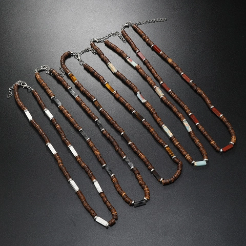 Ethnic Style Beaded Necklace Natural Stone Wood Coconut Shell Beads Vintage Jewelry Gift For Men Women