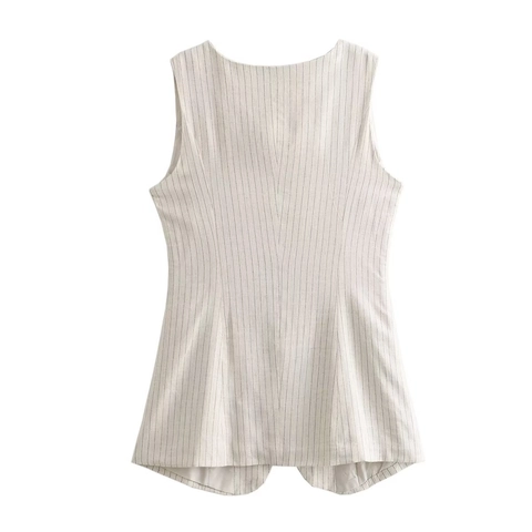 Dames Gilet Met Krijtstreep Ronde Hals Slim Fit Met Knopen Mouwloos Vest Retro Elegant