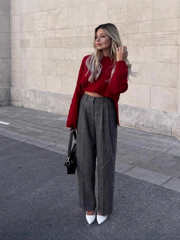 Maglione Trecce Da Donna Girocollo Maniche Lunghe Vestibilità Morbida Vintage Americana Maglia Rosso