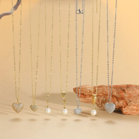 Vintage Romantische Herz Anhänger Halskette Kupfer Mit Zirkon Und Künstliche Perle Elegante Schlüsselbein Kette Schmuck Für Damen
