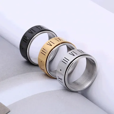 Römische Ziffern Edelstahl Rotierender Spinner Ring Stressabbau Fidget Band Schmuck Für Damen Und Herren Retro Stil