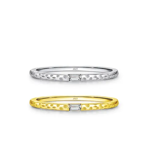 Geometrischer Gehämmerter Ring Aus 925 Sterlingsilber Mit Rechteckigem Zirkon Minimalistischer Eleganter Schmuck Damen