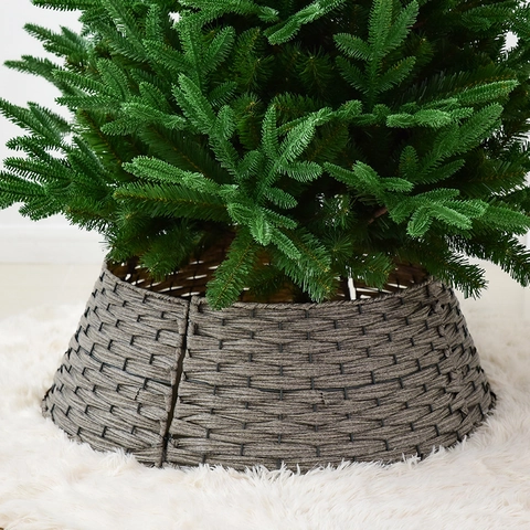 Collare Per Albero Di Natale Cesto Intrecciato Copertura Base Fibra Sintetica Telaio In Ferro Decorazione Festiva Retro