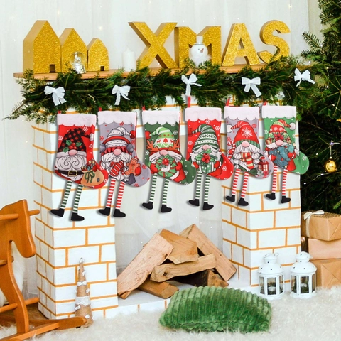 Calze Di Natale Motivo Gnomo Gambe Lunghe Ornamenti Da Appendere Polsino In Peluche Decorazioni Per La Casa